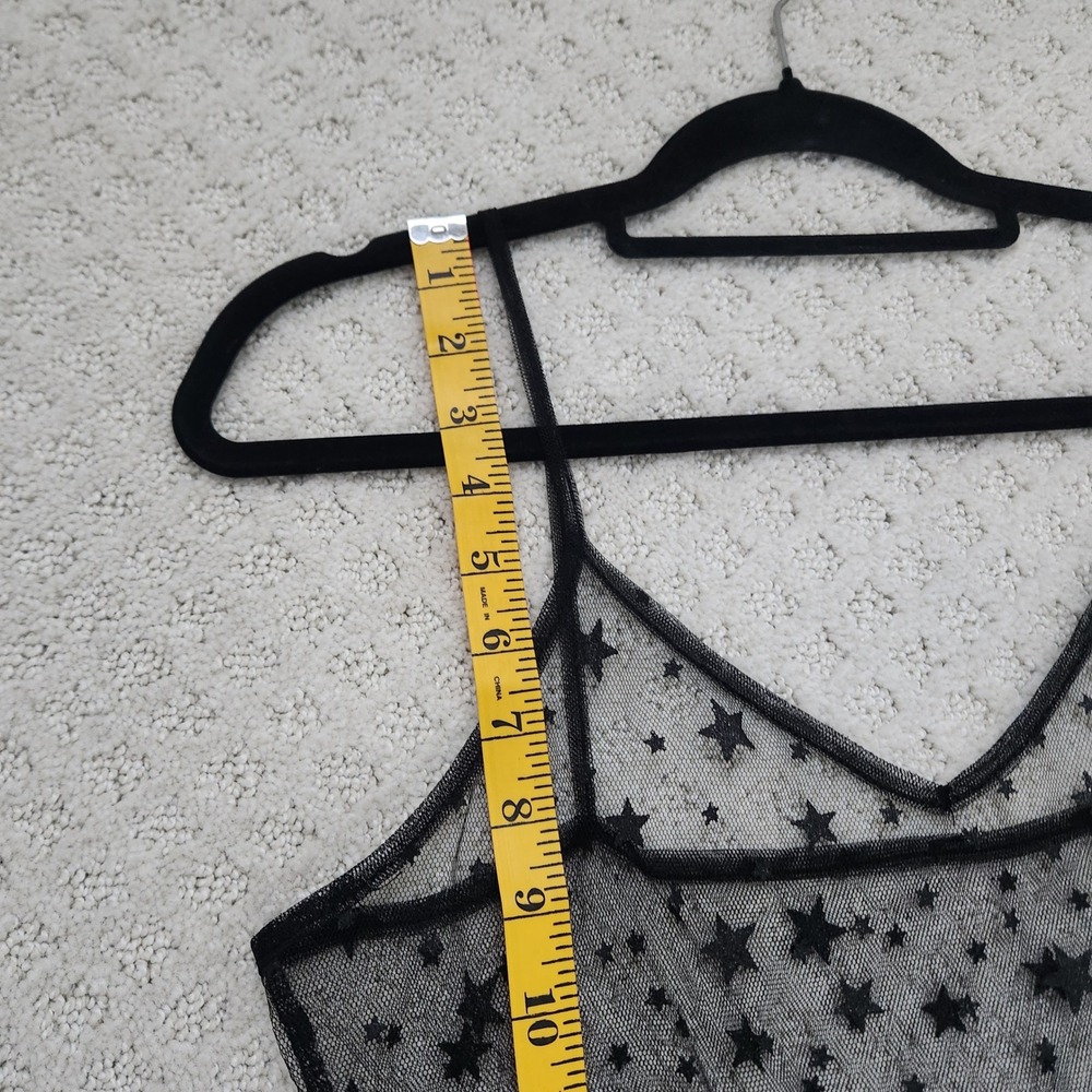 Black Sheer Mesh Star Print Maxi Dress Celestial V-Neck Sleeveless size Small - Picture 2 of 9